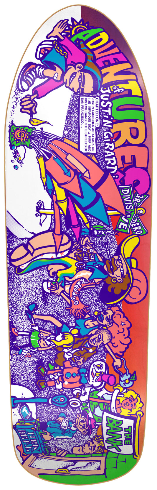 New Deal Decks Adventures Of Justin Girard Heat Transfer Neon 9.72 Skateboard Deck