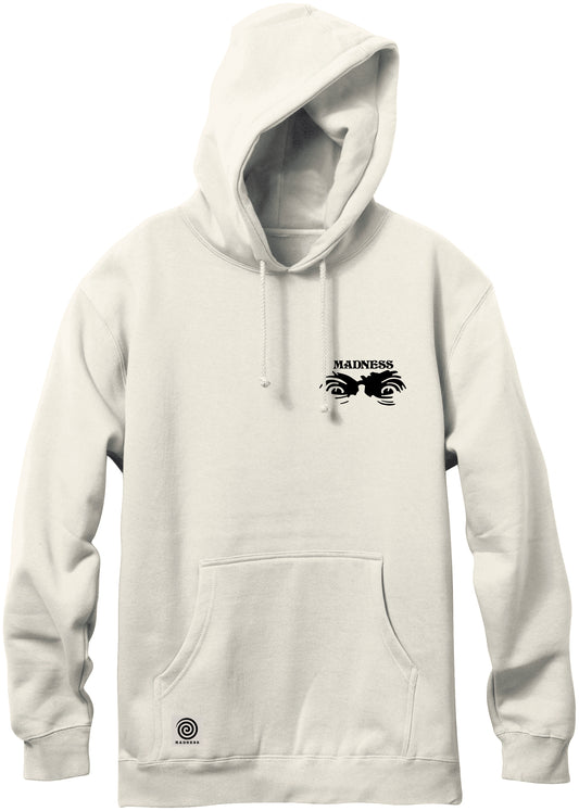 Madness Apparel Pocket Eye Emb Custom Dye Bone White Pullover Hoodie